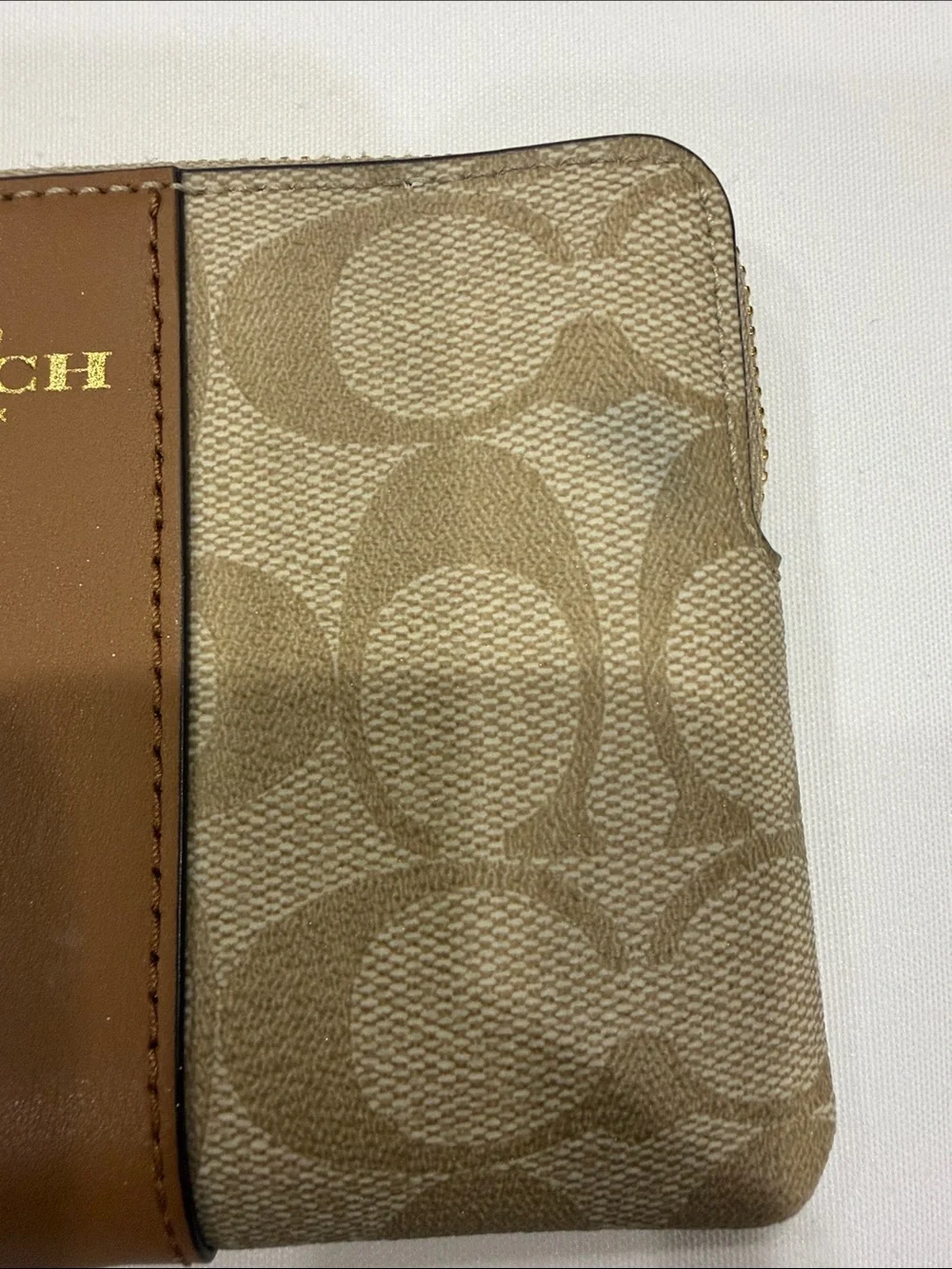 COACH Khaki and Tan Signature Canvas Wristlet